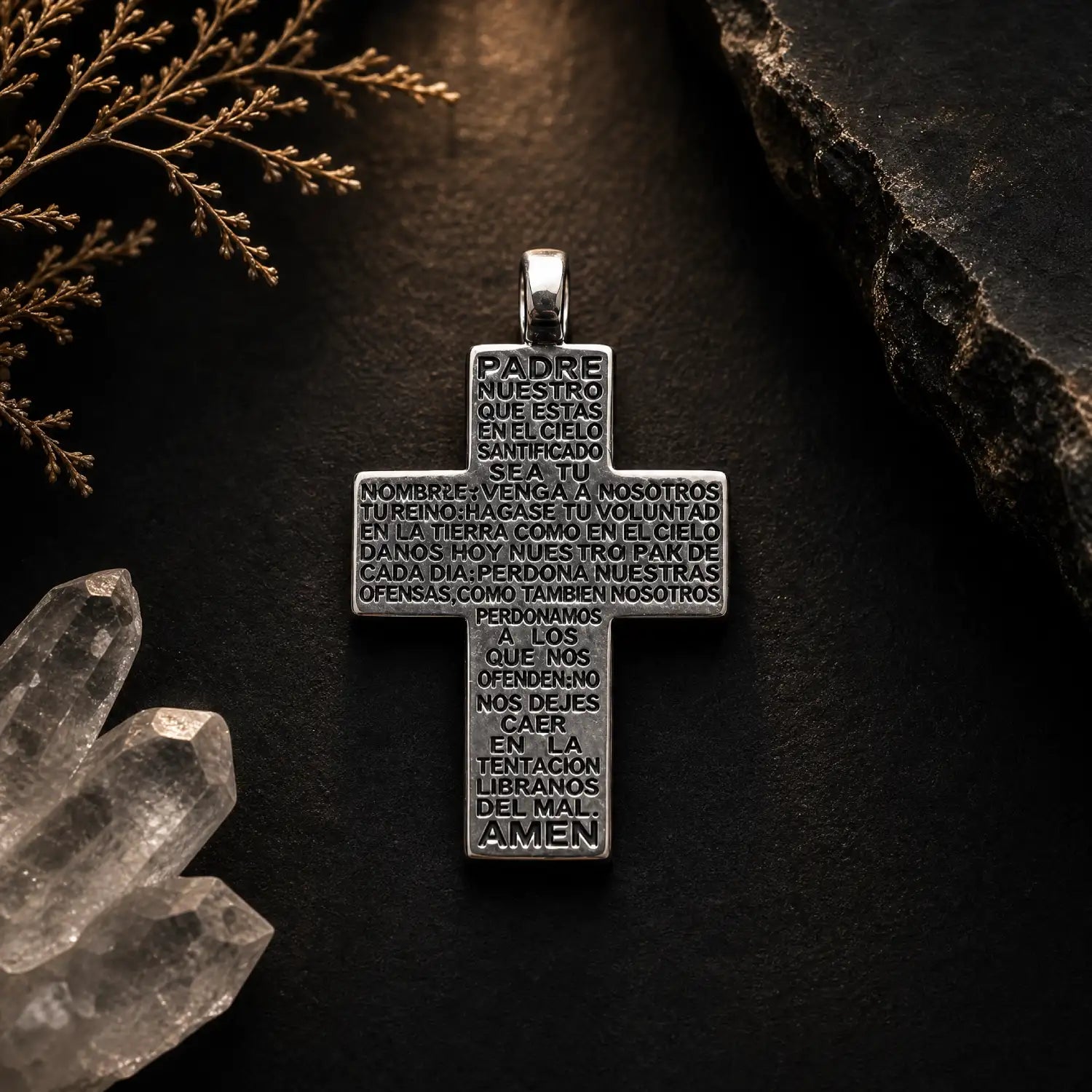 Colgante Cruz Padre Nuestro en Plata de Ley 925